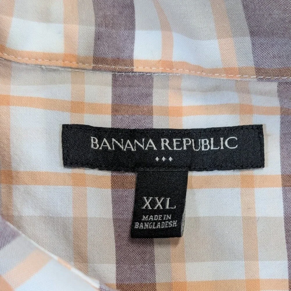 Banana Republic Men XXL Plaid Short Sleeve Button Up Shirt 100% Cotton